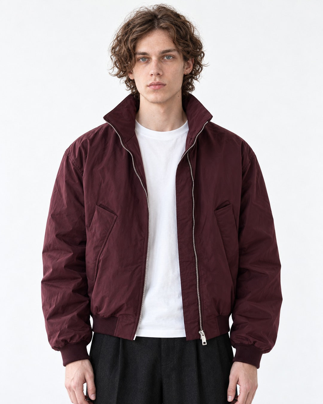 Slant Pocket Zip Bomber Jacket