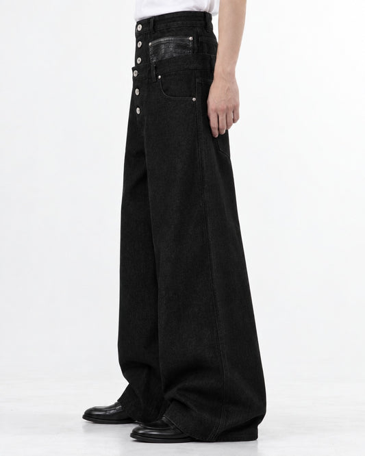 Double Waistband Denim Pants