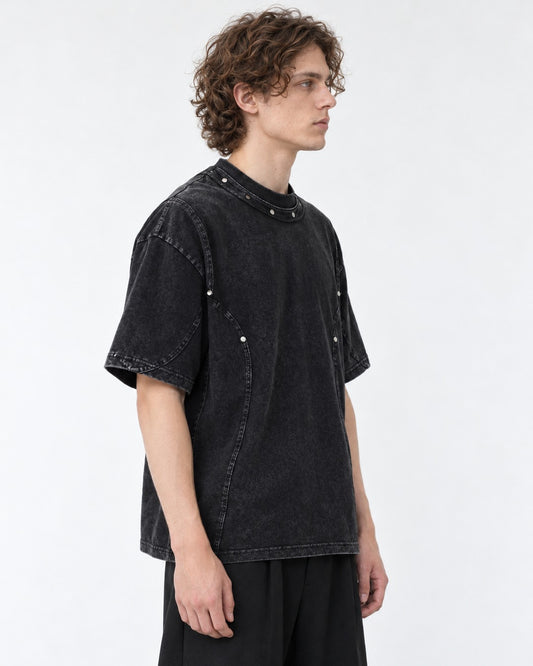 Raised-Seam Tee with Stud Detail