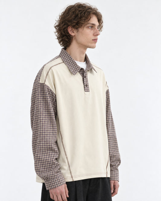 Plaid-Panel Layered-Look Polo Shirt