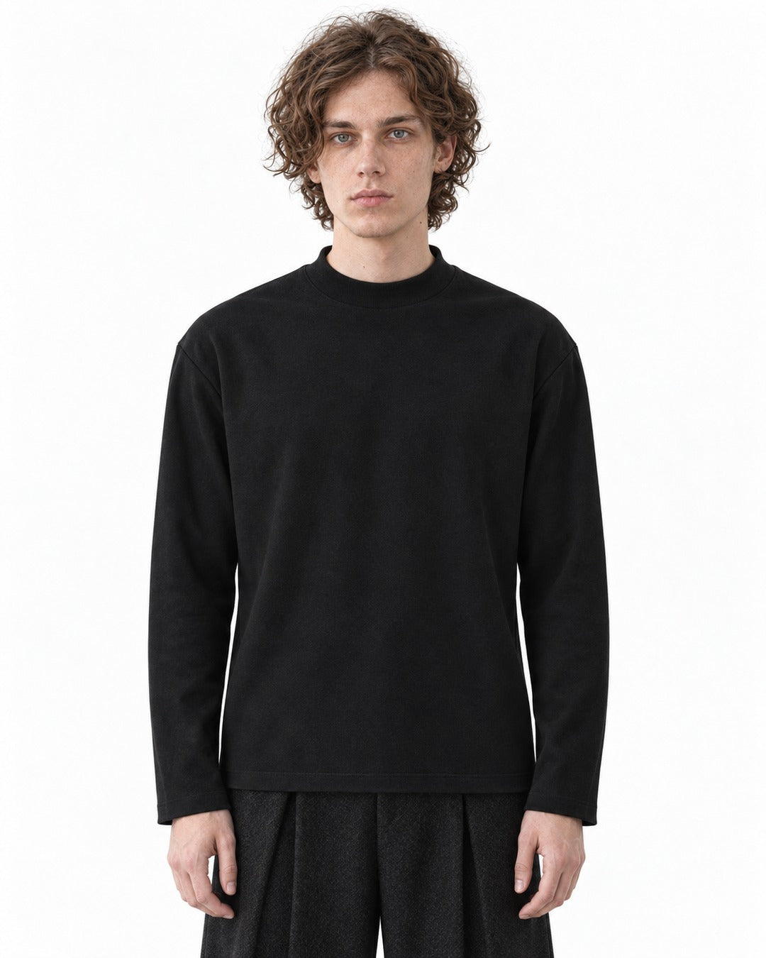 Mock-Neck Ribbed Long-Sleeve Top