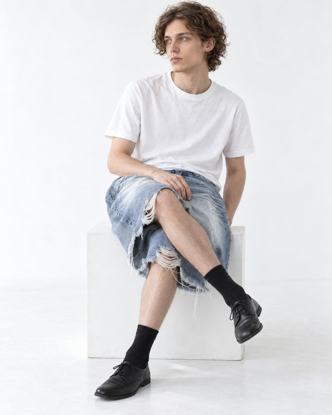 Distressed Denim Shorts