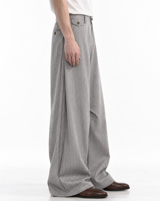 Pinstripe Flap-Pocket Wide-Leg Trousers