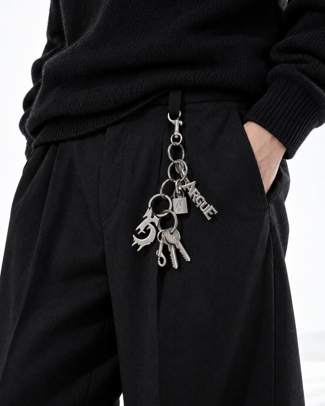 Layered Key-Charm Keyring with Letter Pendant