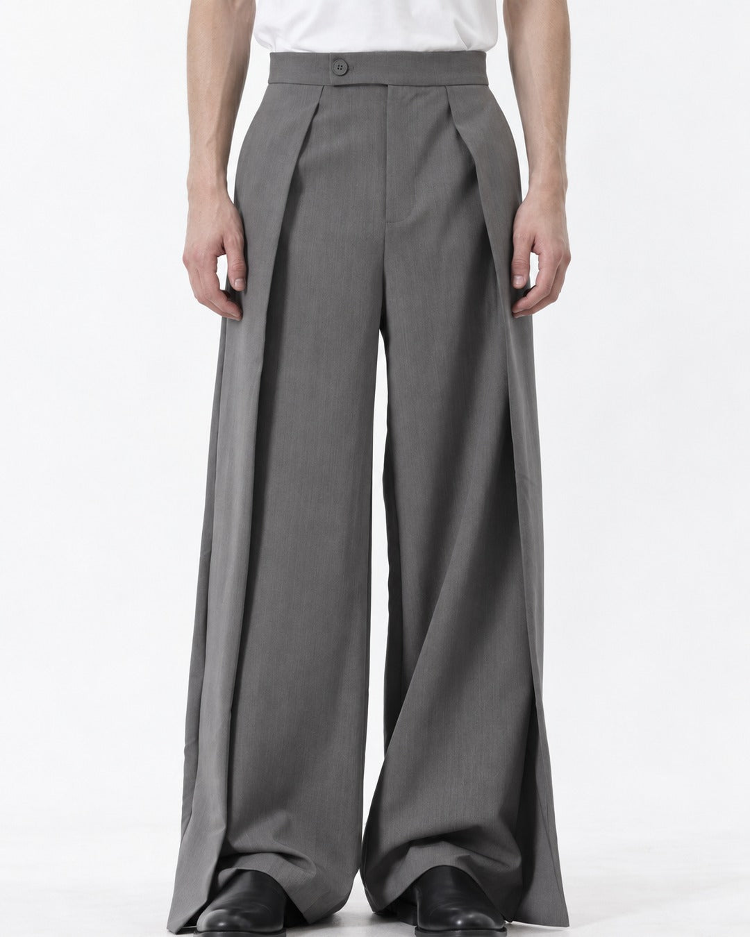 Draped Panel Wide-Leg Trousers