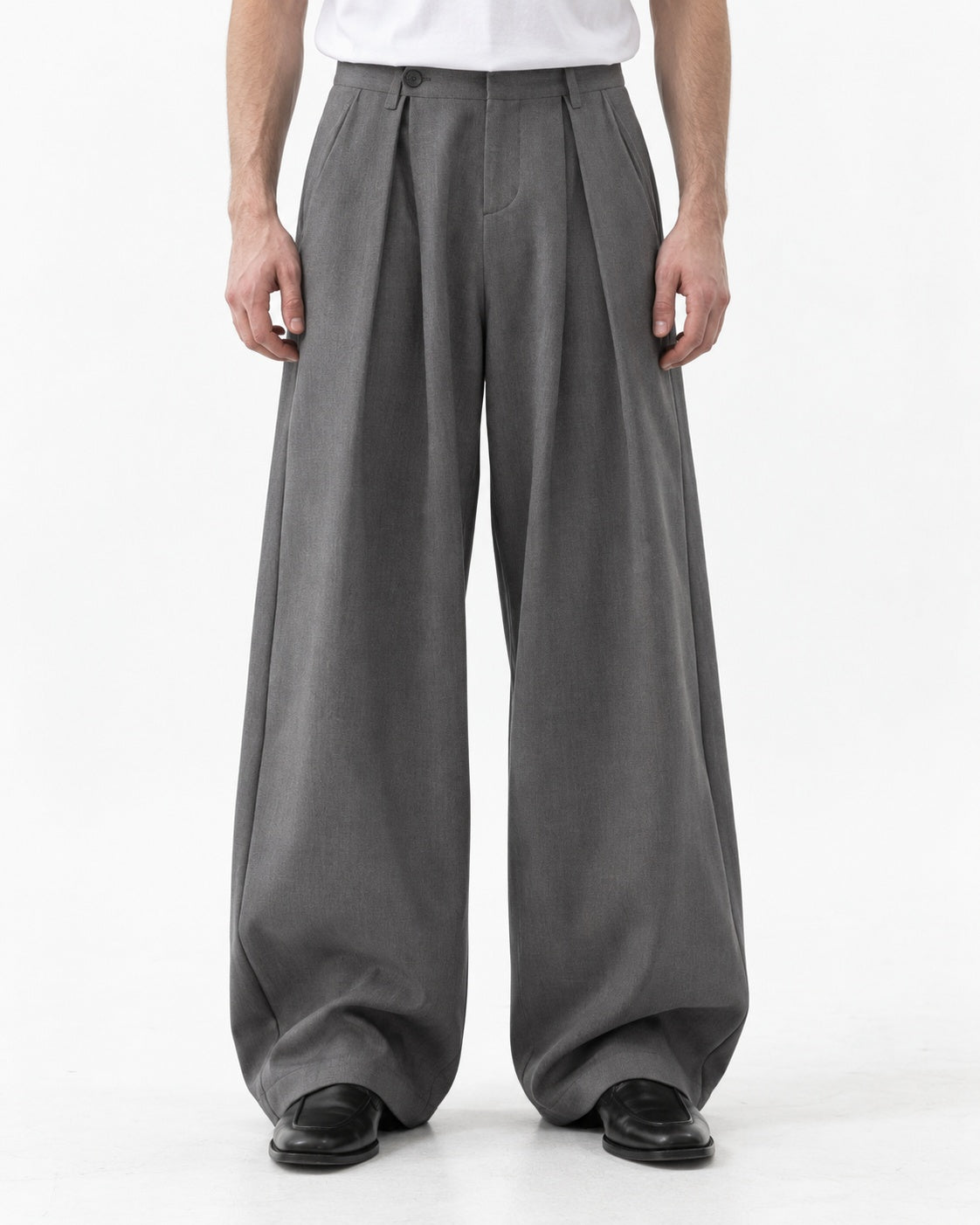 Drawstring Pleated Wide-Leg Trousers