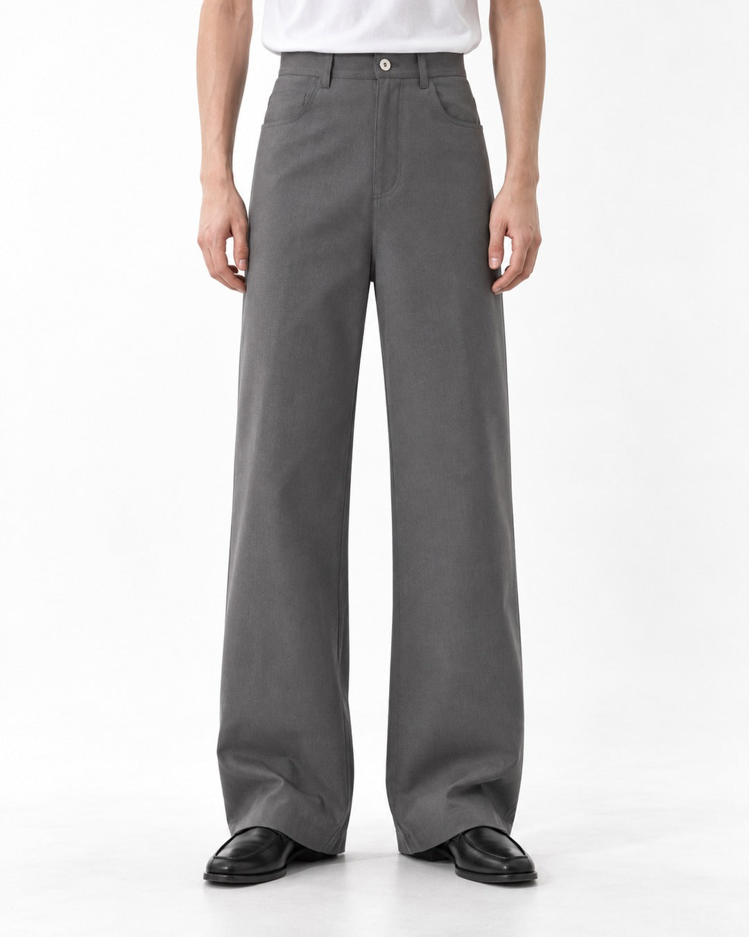 High-Waist Snap Fly Wide-Leg Trousers