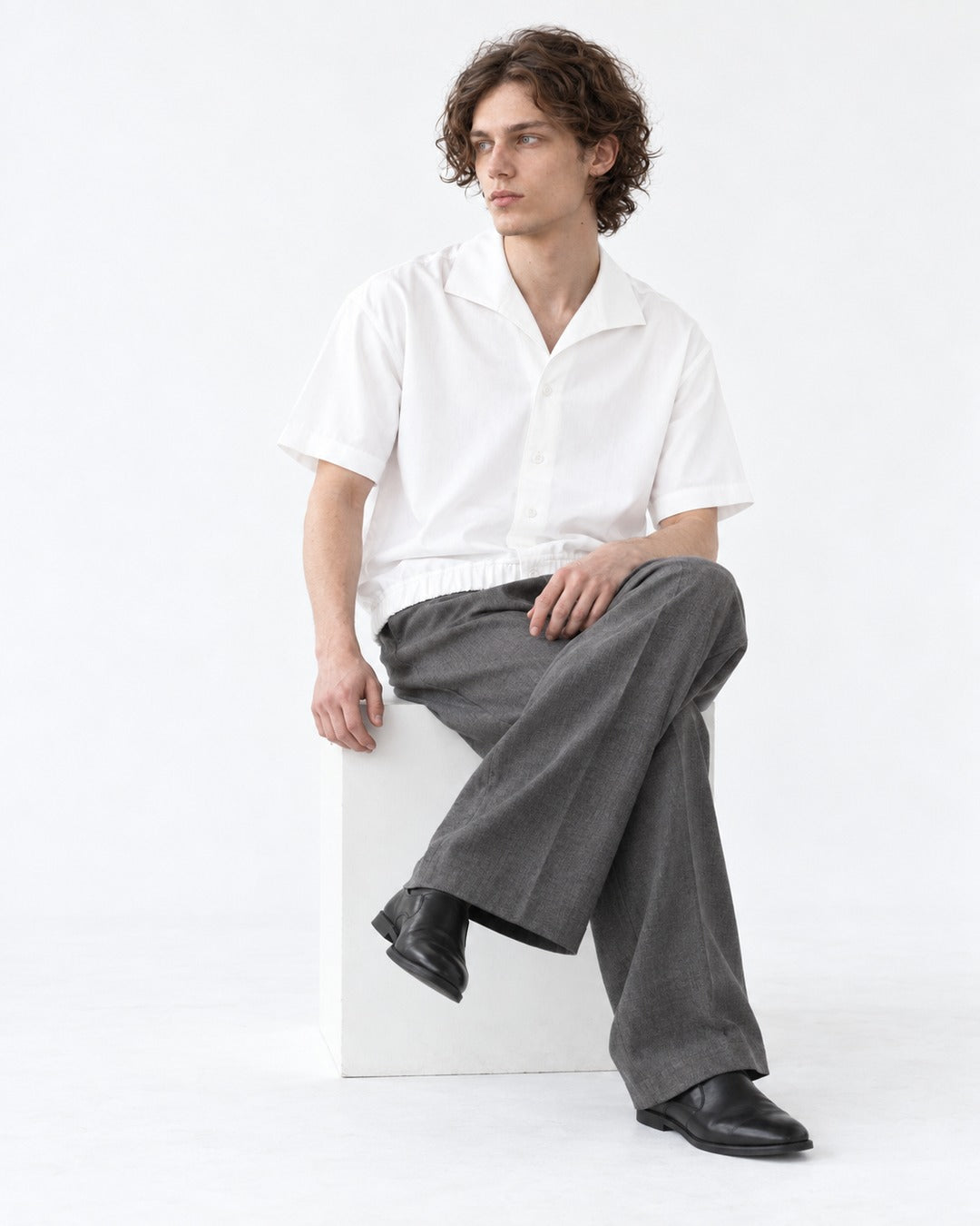 Open-Collar Short-Sleeve Shirt