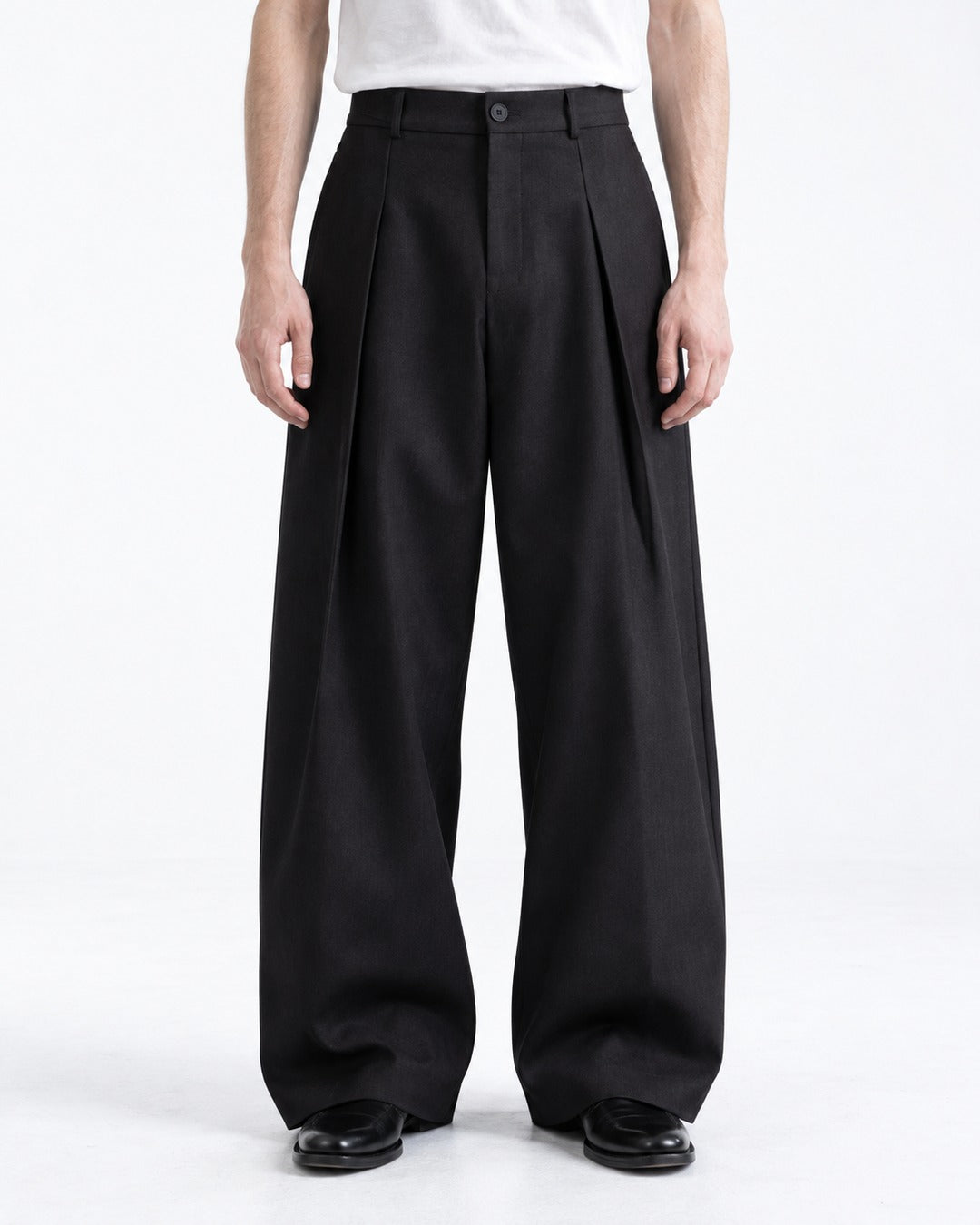 Curved-Dart Wide-Leg Trousers