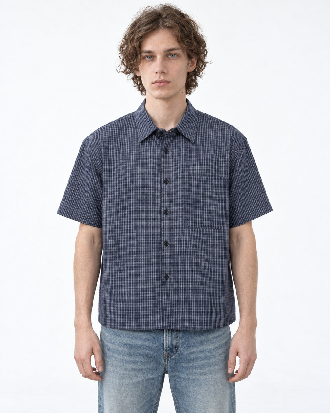 Micro-Check Boxy Short Sleeve Shirt