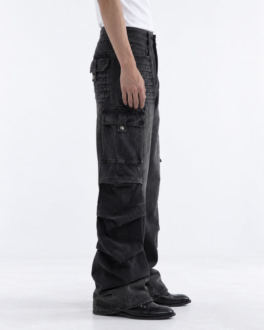 Pintuck-Panel Ruched Cargo Pants