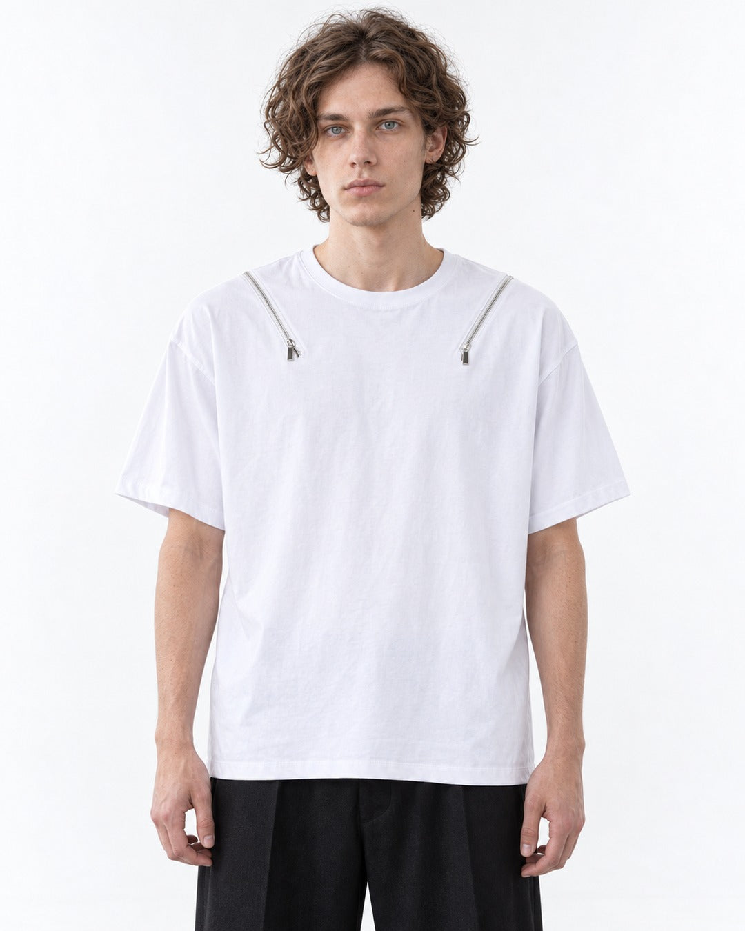 Tee with Zipper-Pull Neckline Detail