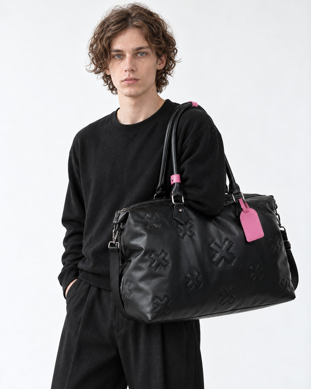 Cross-Patch Zip Duffel Tote Bag
