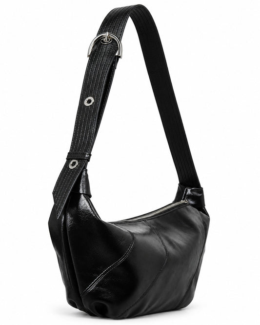 Glossy Buckle-Strap Crescent Bag