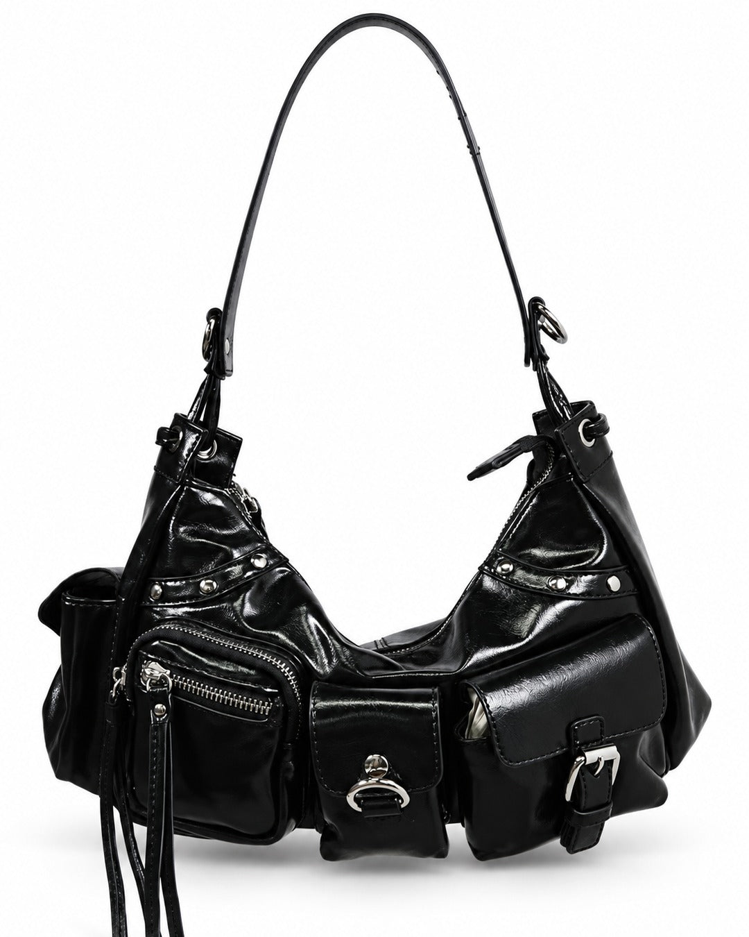 Multi-Pocket Studded Shoulder Bag