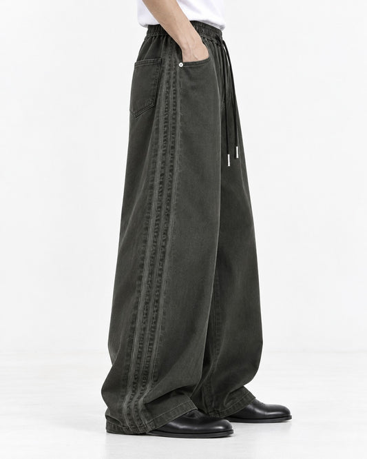 Braided Side-Stripe Wide-Leg Pants