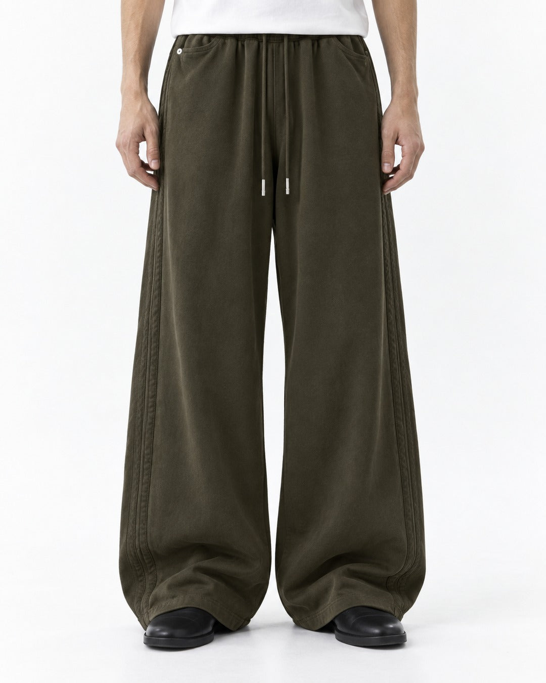 Braided Side-Stripe Wide-Leg Pants
