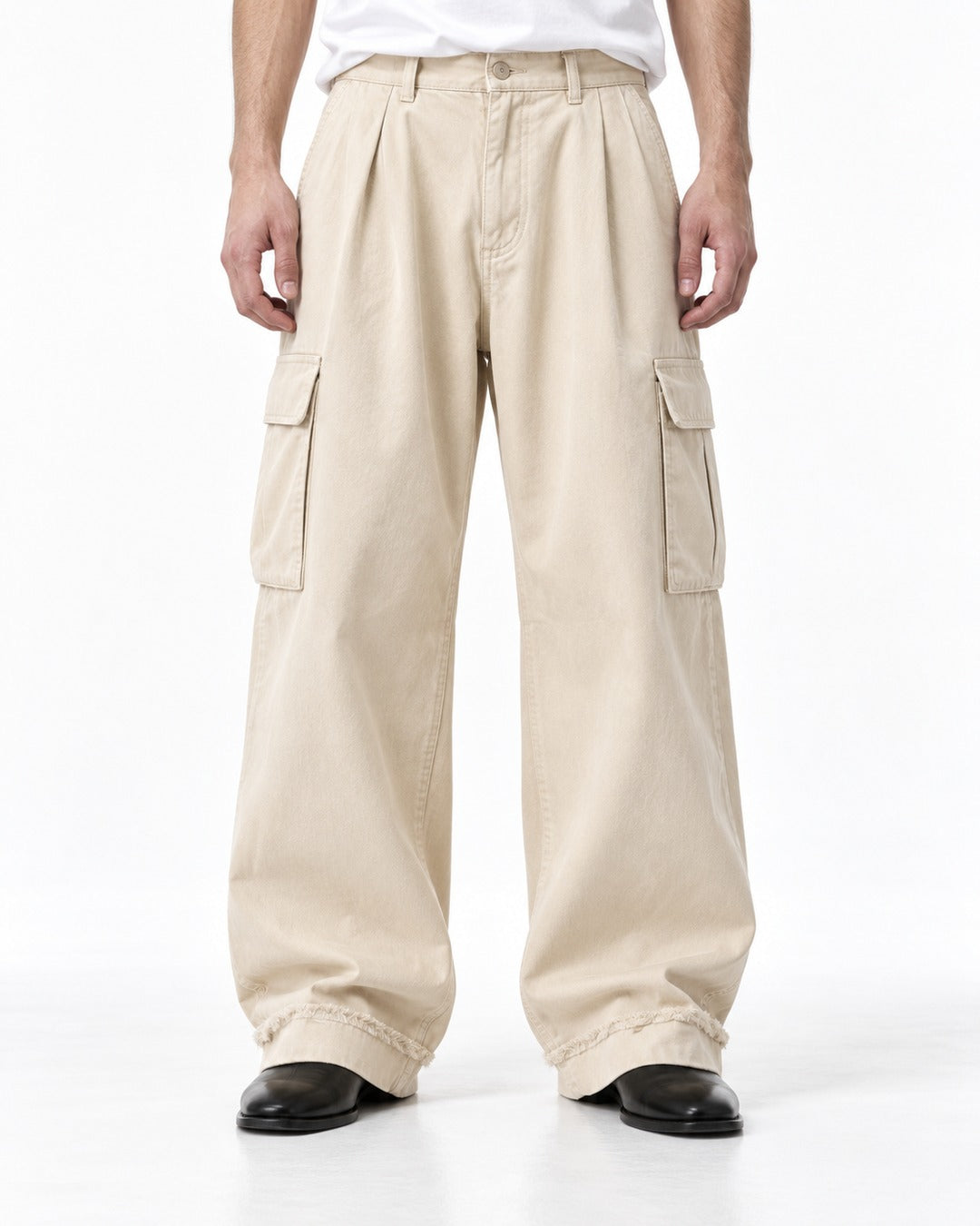 Distressed Hem Wide-Leg Pants