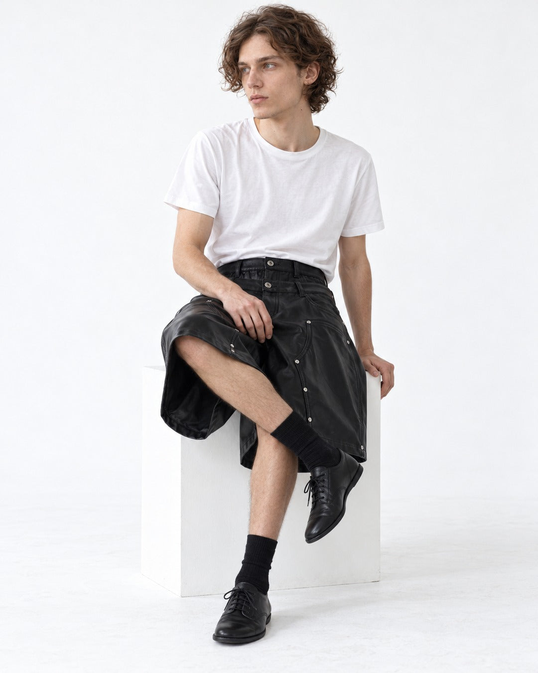 Studded Wide-Leg Shorts with Double Waistband