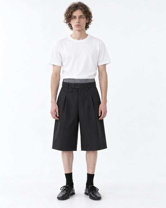 Pleated Dress Shorts with Striped Waistband