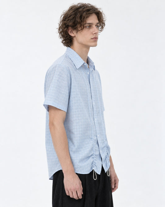 Micro-Check Shirt with Drawstring Hem