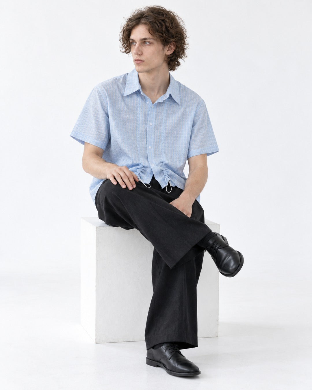 Micro-Check Shirt with Drawstring Hem