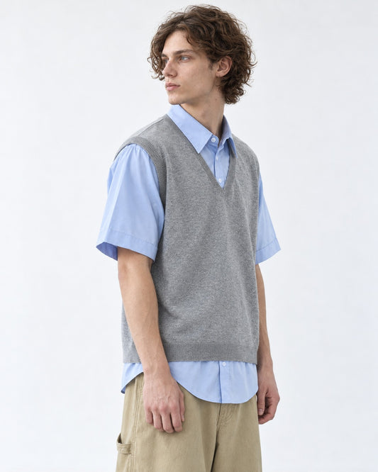 Layered-Look Sweater Vest with Shirt