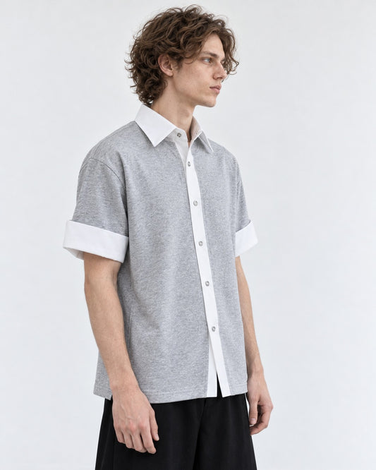 Layered-Look Contrast-Cuff Shirt