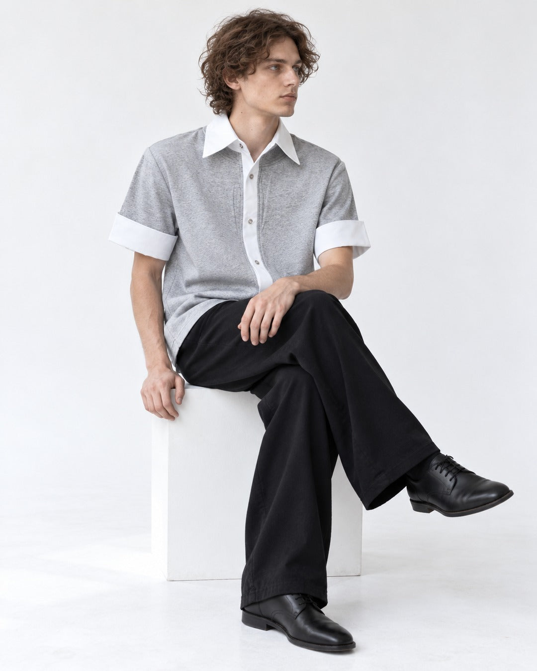 Layered-Look Contrast-Cuff Shirt