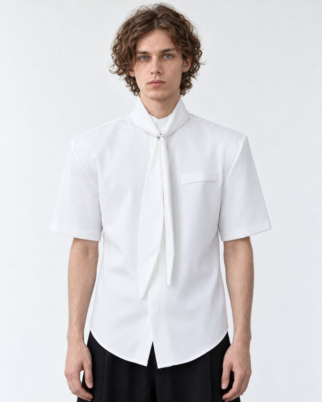 Tie-Neck Short Sleeve Shirt