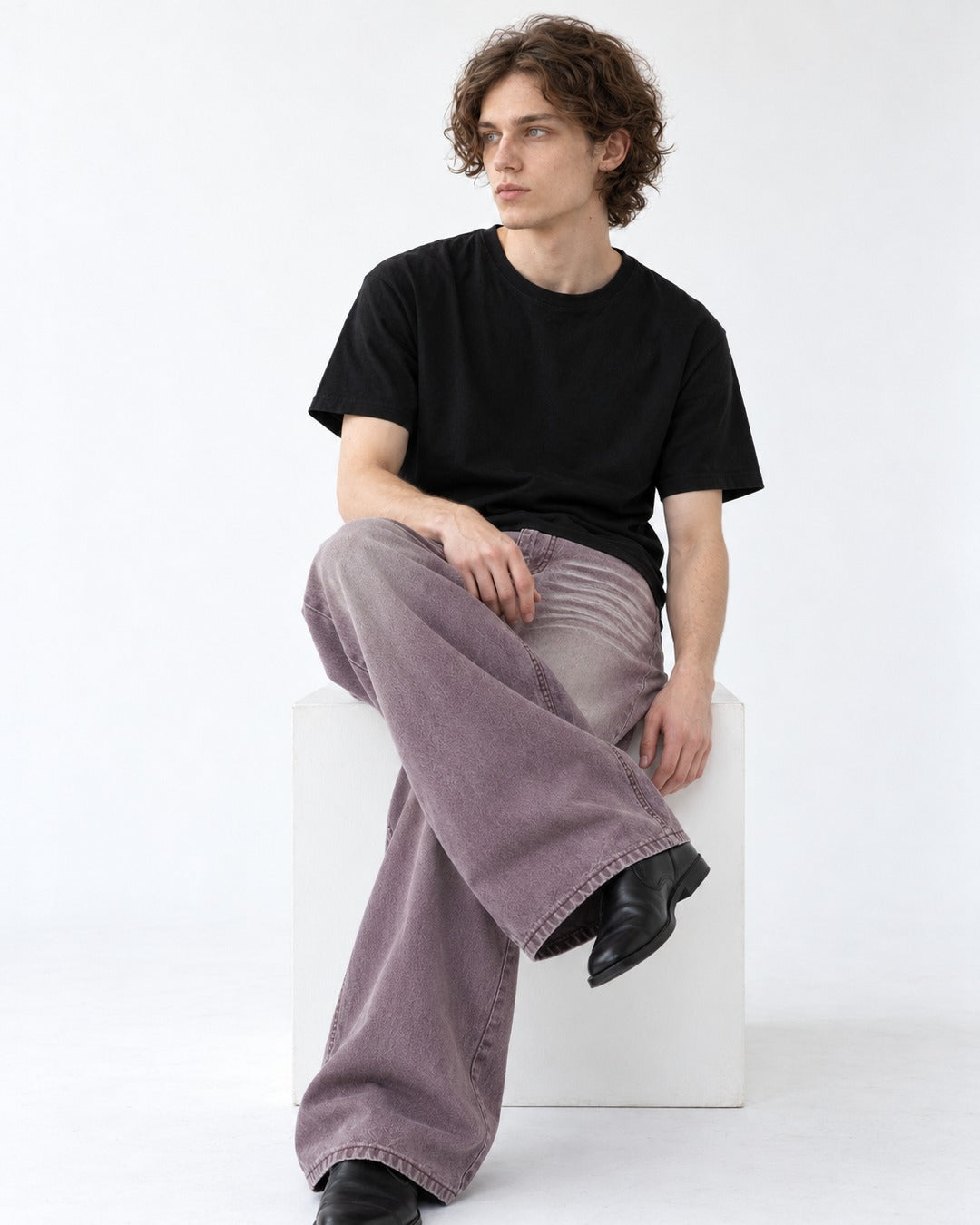 Wide-Leg Whiskered Wash Jeans