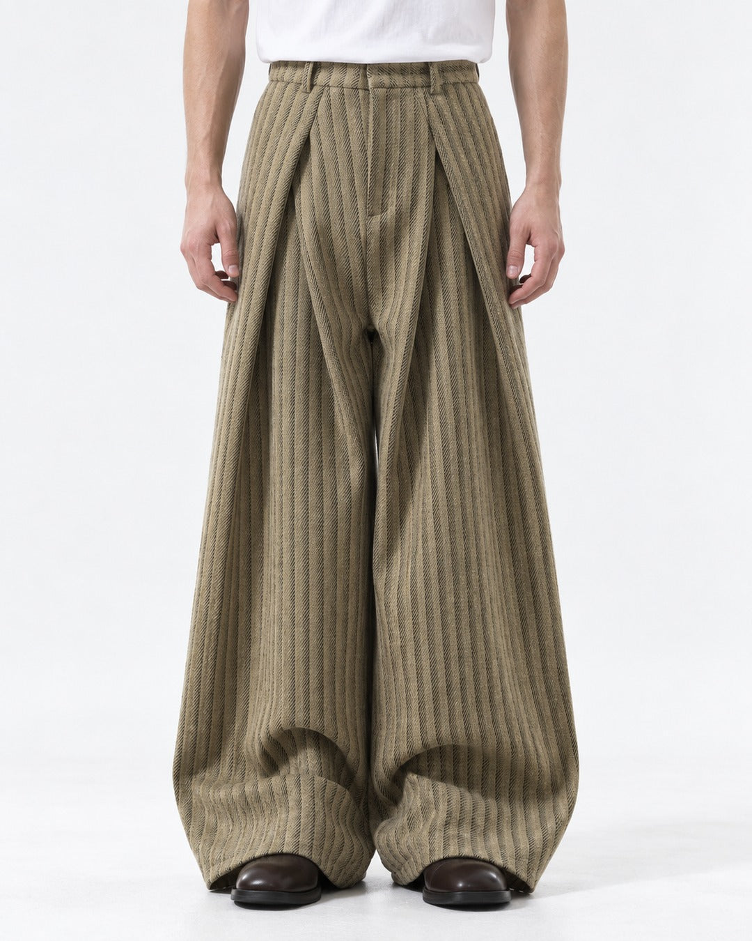 Wrap-Front Pleated Wide-Leg Trousers