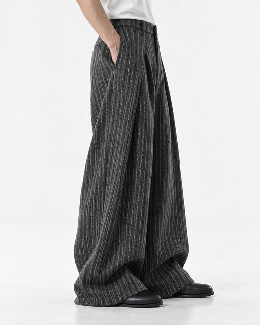 Overlap Front Striped Wide-Leg Trousers