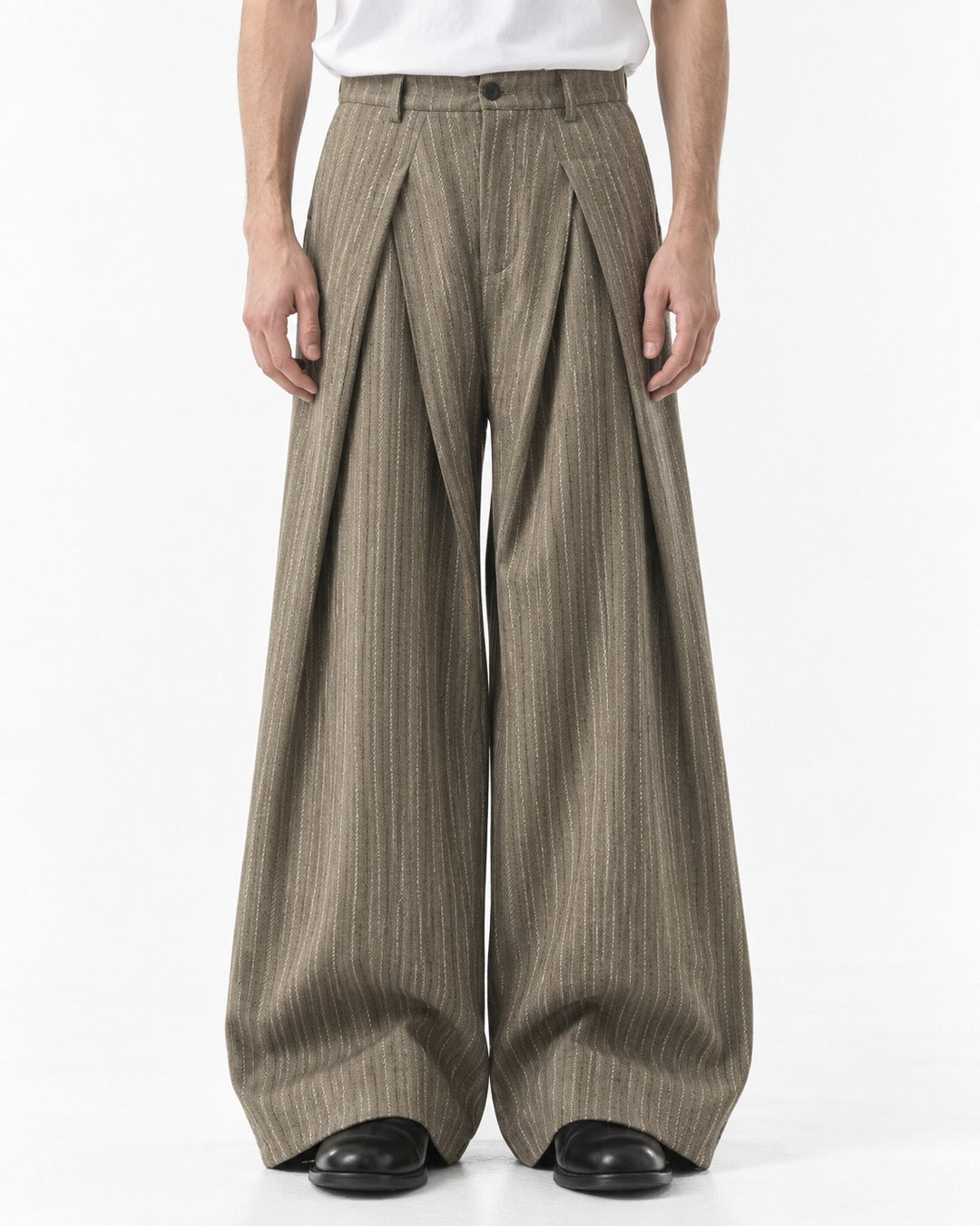 Overlap Front Striped Wide-Leg Trousers
