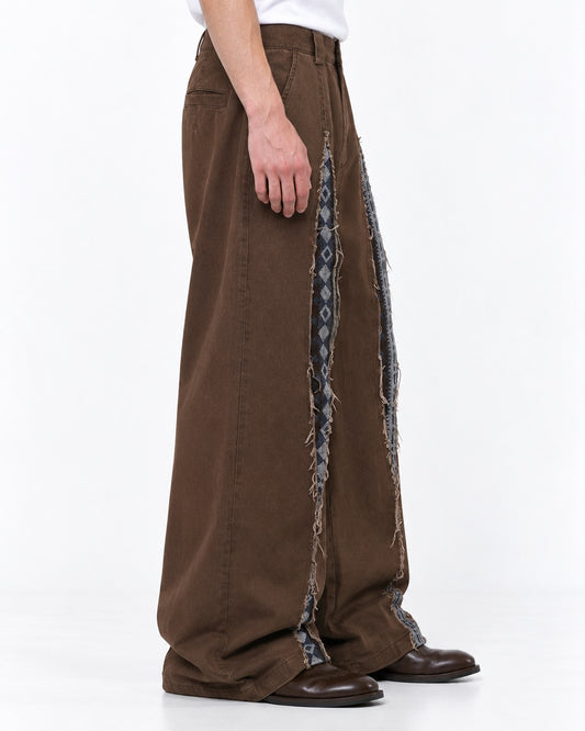 Slashed Contrast-Patch Wide-Leg Pants
