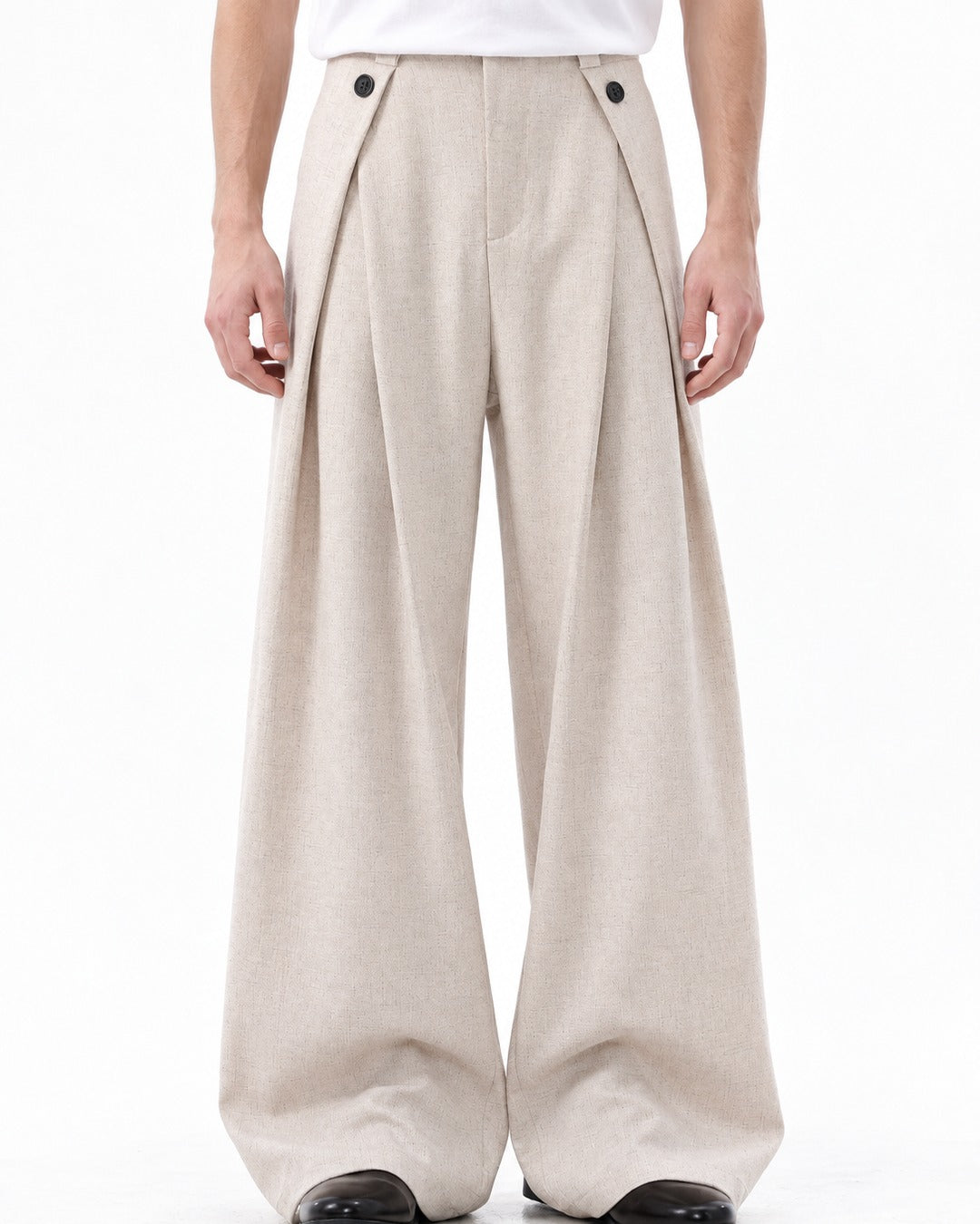 Pleated Wide-Leg Pants with Ankle Zip