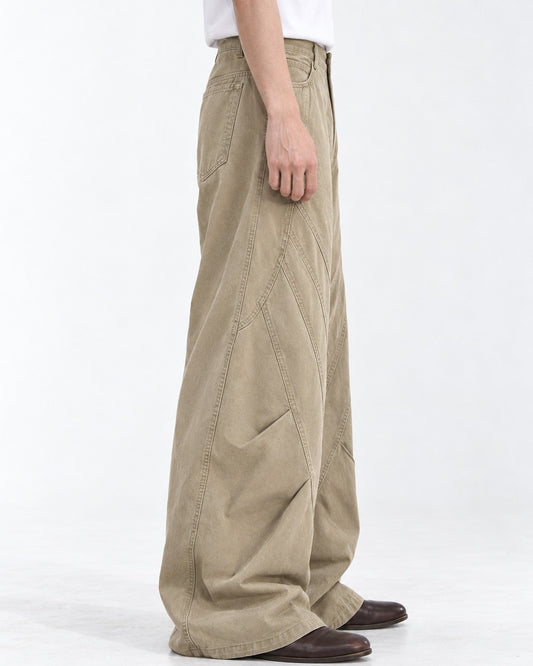 Diagonal Patchwork Wide-Leg Pants