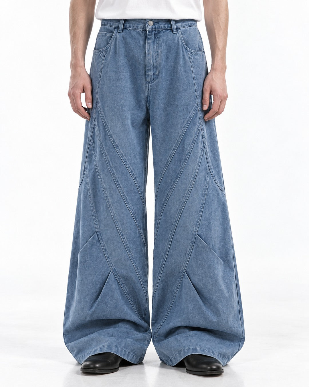 Diagonal Patchwork Wide-Leg Pants