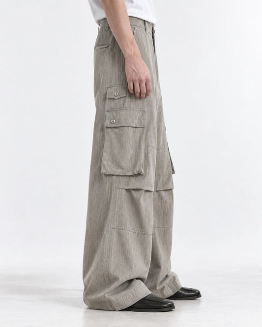Button-Flap Double-Pocket Wide-Leg Cargo Pants