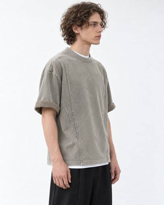 Washed Tee with Diagonal Panel