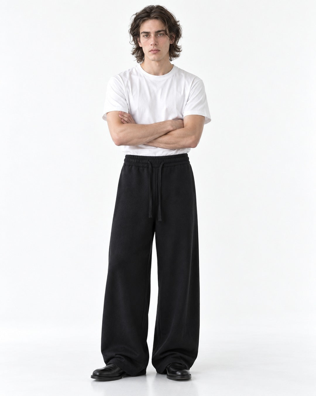 Elastic Drawstring Wide-Leg Pants