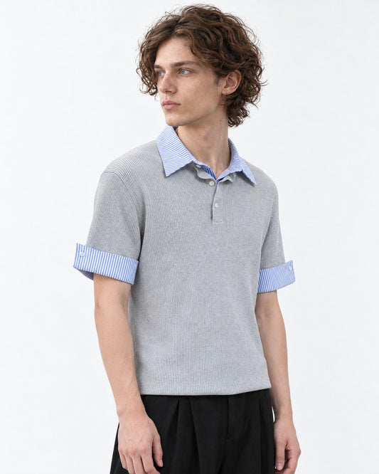 Knit Polo with Contrast Striped Cuffs
