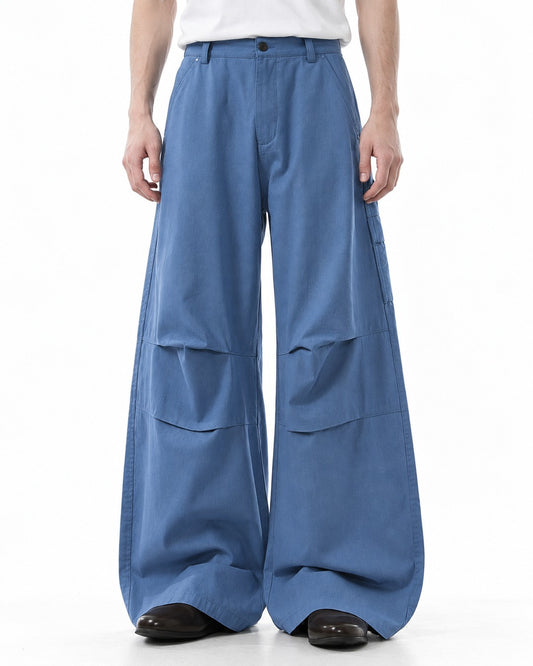 Horizontal-Seam Draped Cargo Trousers