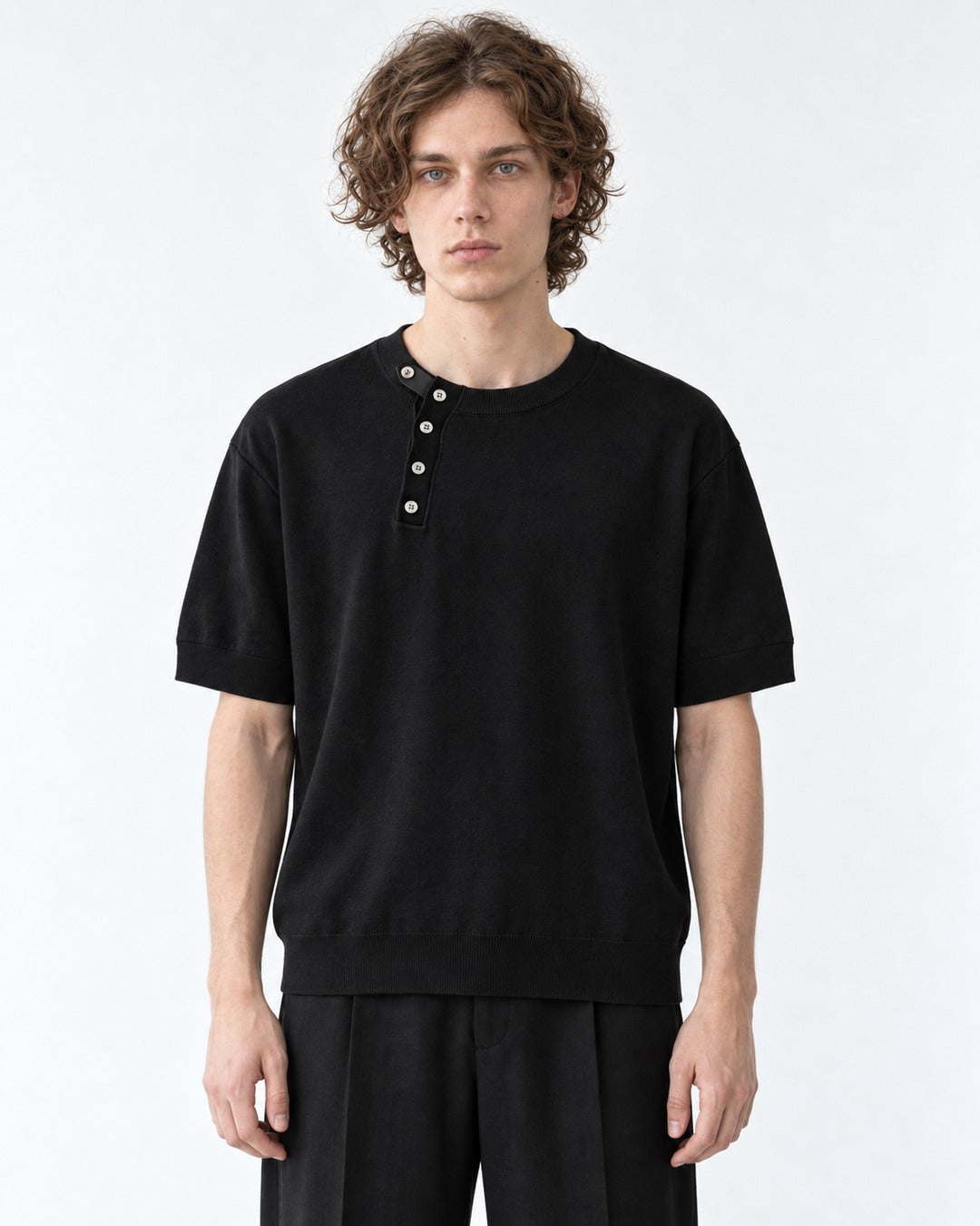Henley Knit Top (Charcoal)