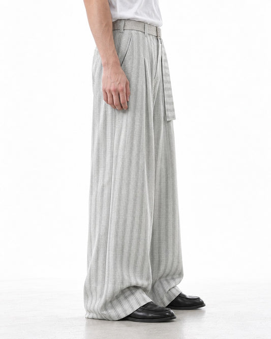 Belted Striped Wide Trousers