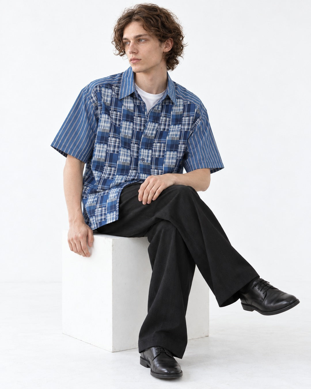 Plaid Patchwork Short Sleeve Shirt