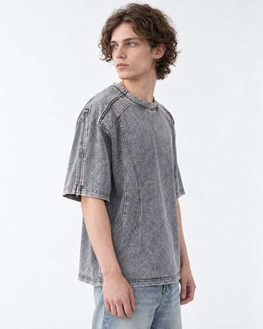 Washed Tee with Curved Seams