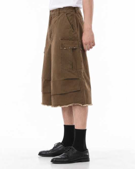 Cargo Shorts with Frayed Hem