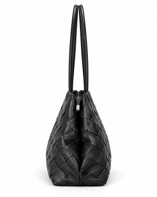 Woven Panel Double-Handle Tote Bag