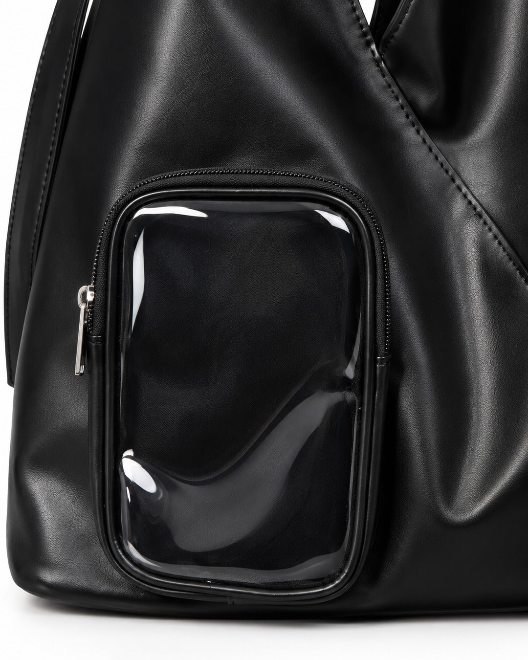 Triangular Hobo Tote with Clear Front Pouch